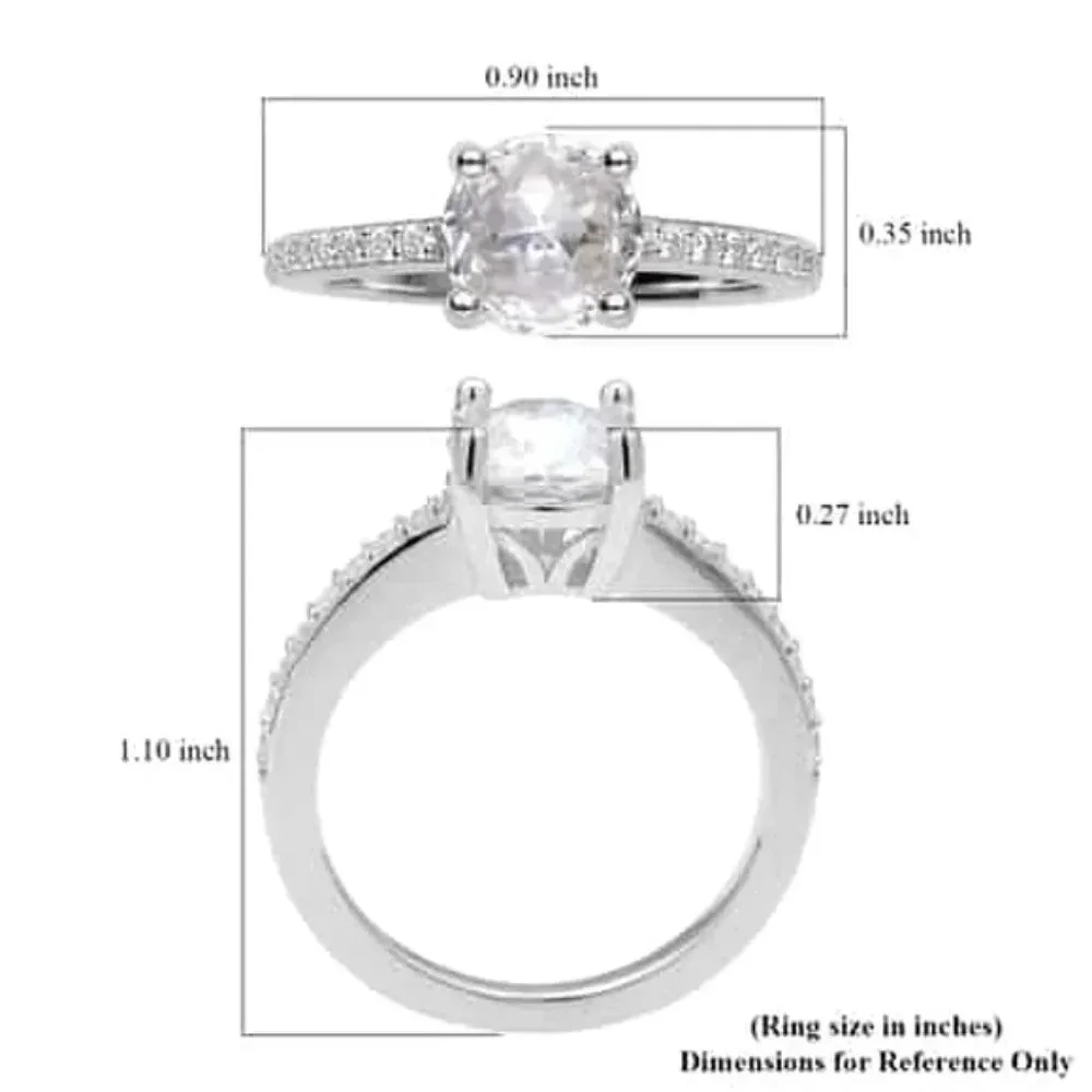 Genuine Moissanite Ring Platinum Over 925 Sterling Silver.